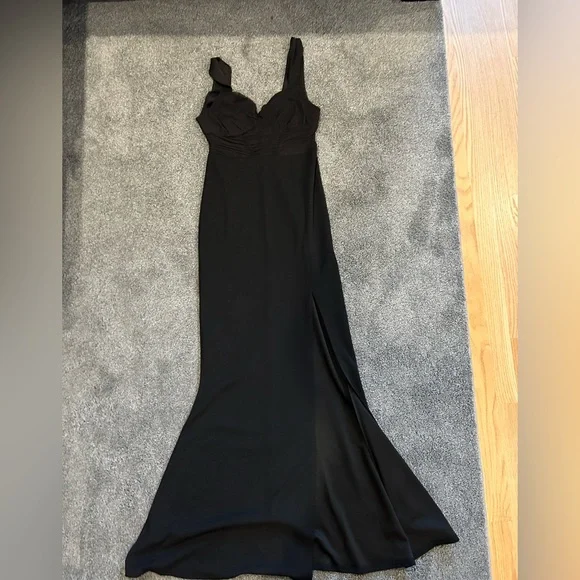 dusty blue off shoulder dress Dusty Blue Long A-line Sweetheart Off-the-Shoulder Puff Sleeve Evening Dress with Front Split